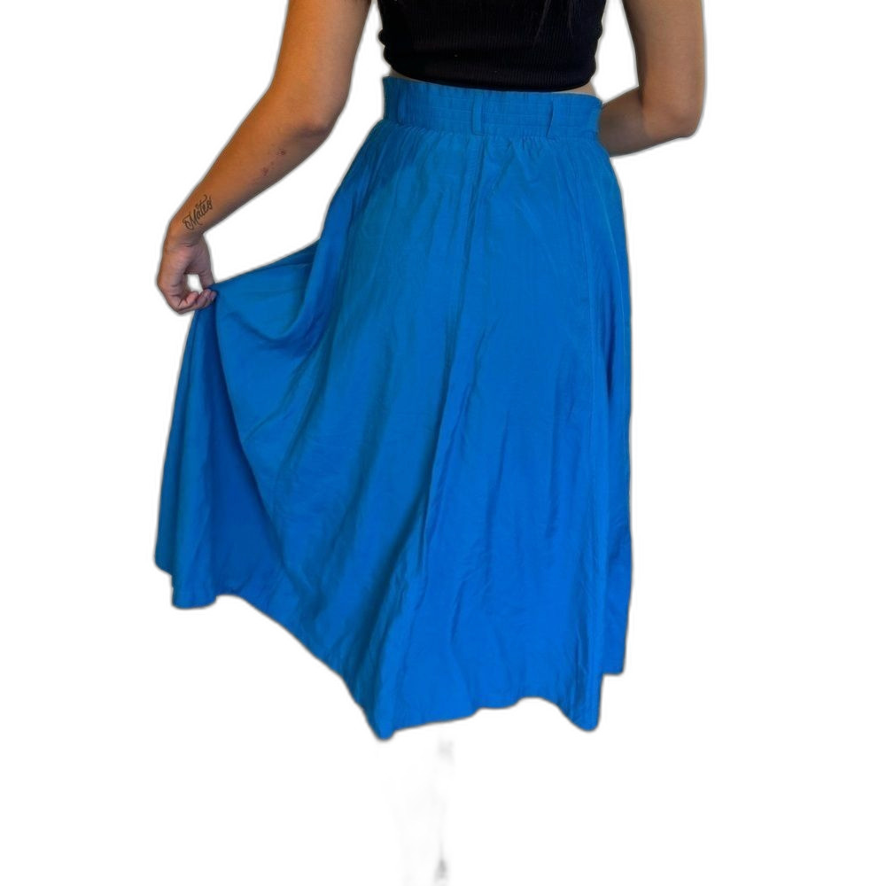 Vintage classic A line midi skirt pockets elastic waist electric blue adjustable - Picture 5 of 9